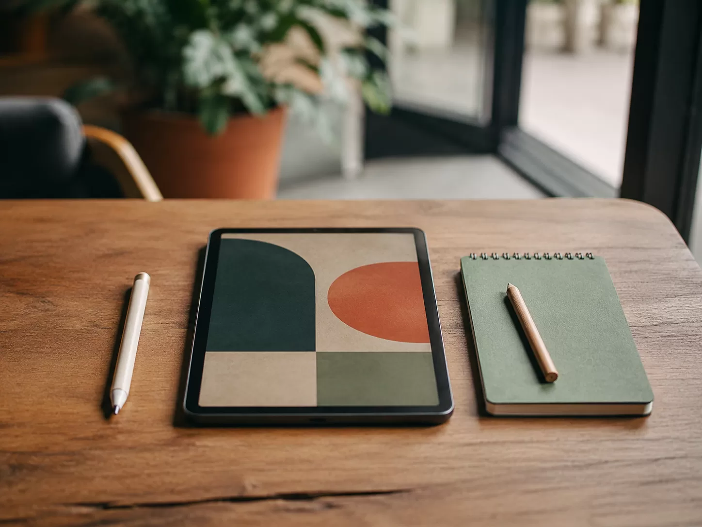 Escena minimalista de escritorio cálido