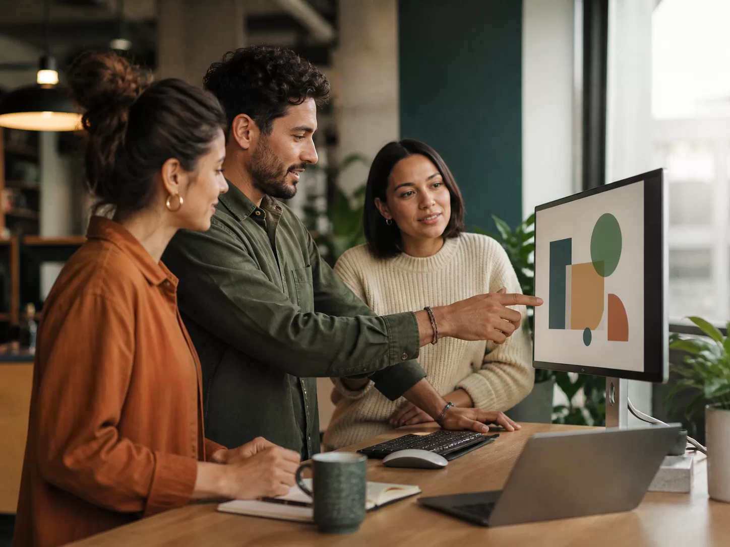 Equipo de trabajo en oficina latinoamericana usando herramientas de IA agéntica