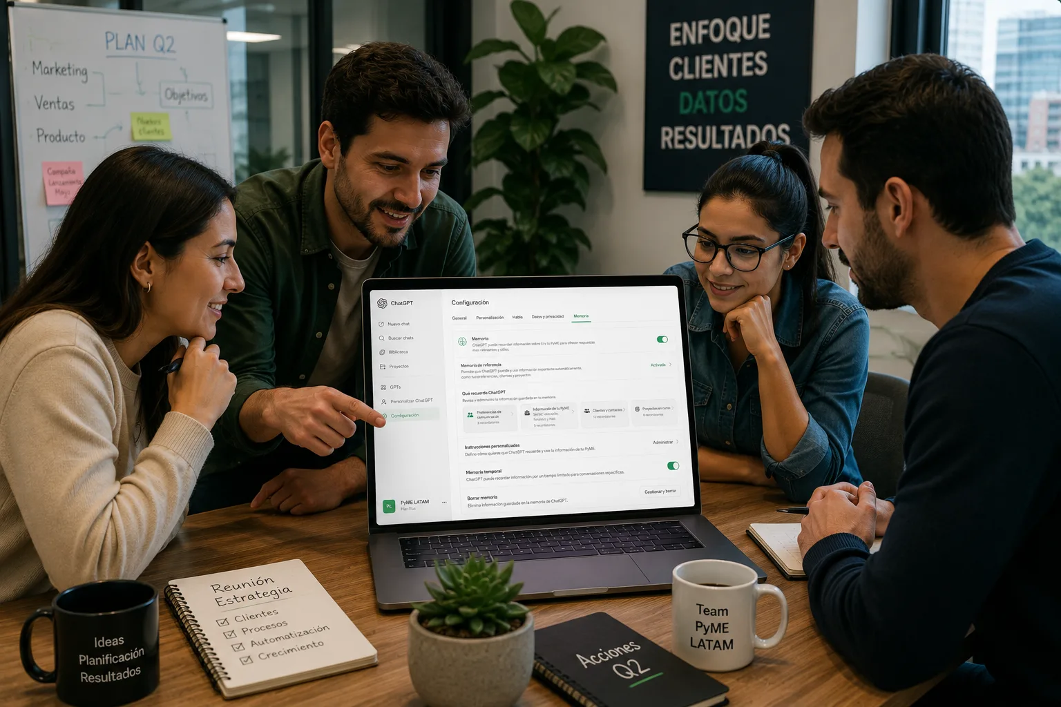 Equipo de PyME LATAM revisando la nueva memoria de ChatGPT en una notebook
